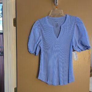 Nine West Light Blue V-Neck Blouse